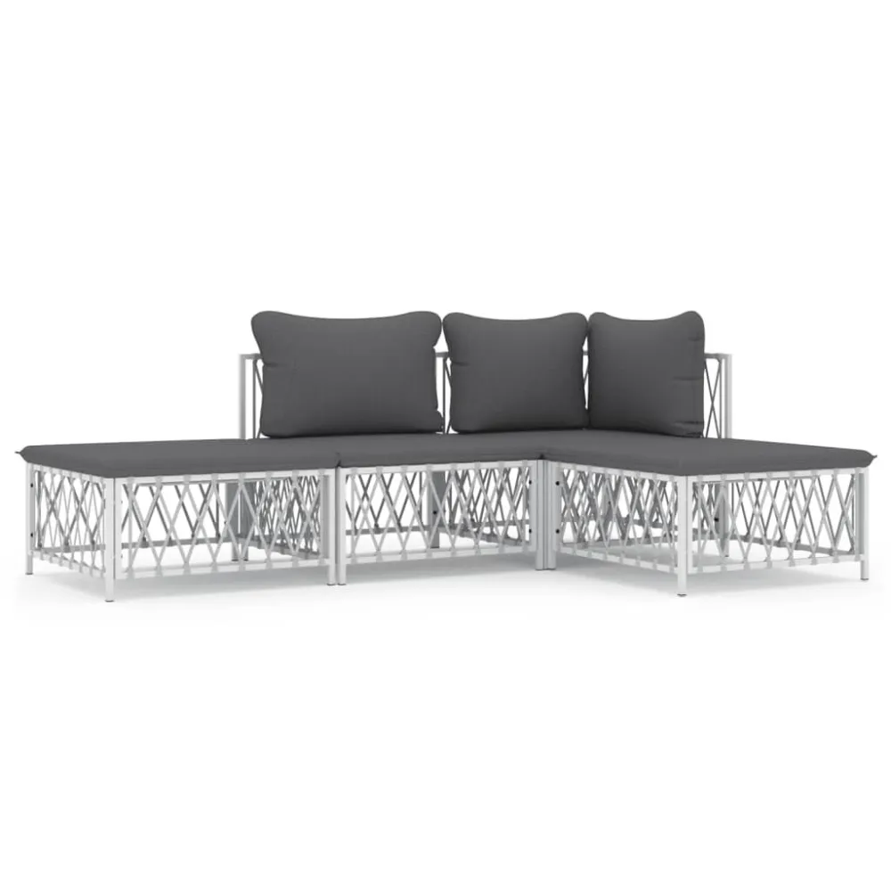 Design Ergonômico e Confortável 4 pcs conjunto lounge de jardim com almofadões ço branco