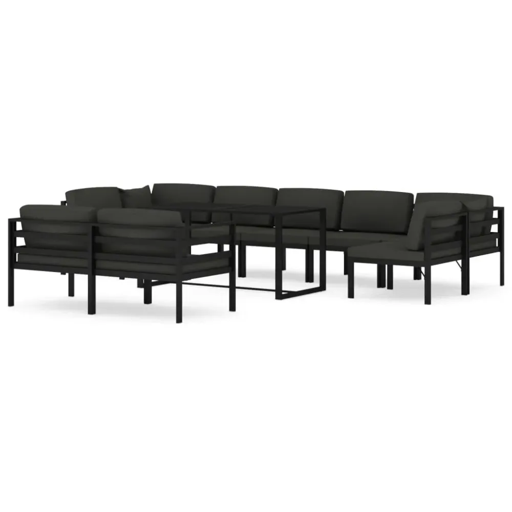 Design Ergonômico e Confortável 10 pcs conjunto lounge jardim com almofadões alumínio antracite