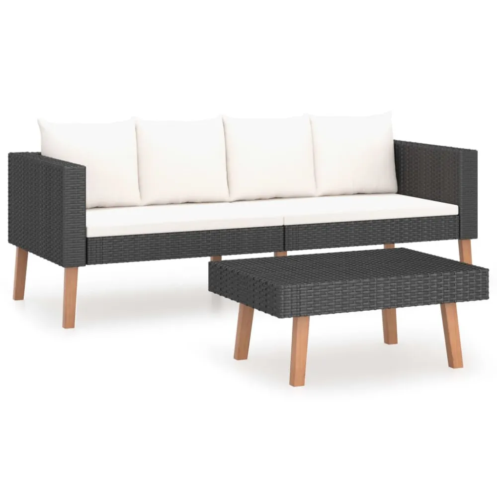 Design Ergonômico e Confortável 2 pcs conjunto lounge de jardim com almofadões vime PE preto
