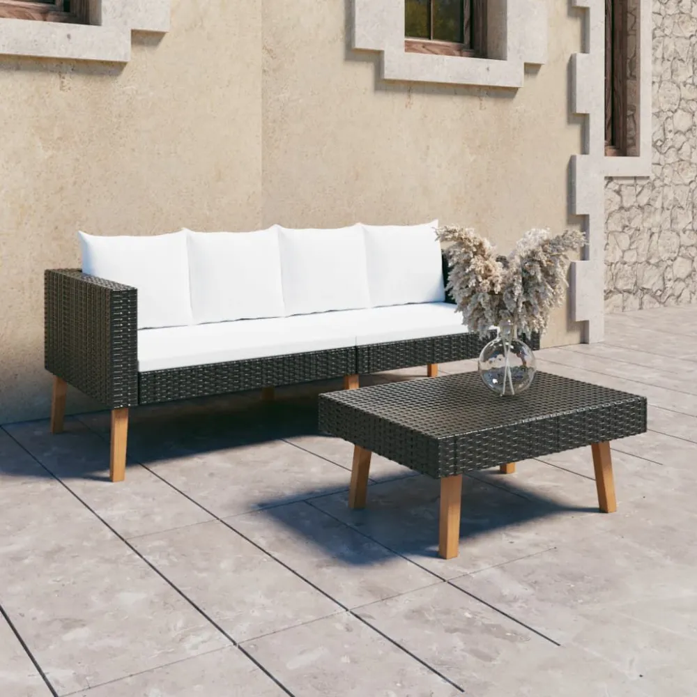 Design Ergonômico e Confortável 2 pcs conjunto lounge de jardim com almofadões vime PE preto