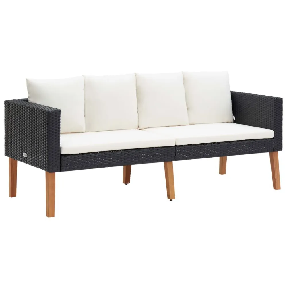 Design Ergonômico e Confortável 2 pcs conjunto lounge de jardim com almofadões vime PE preto