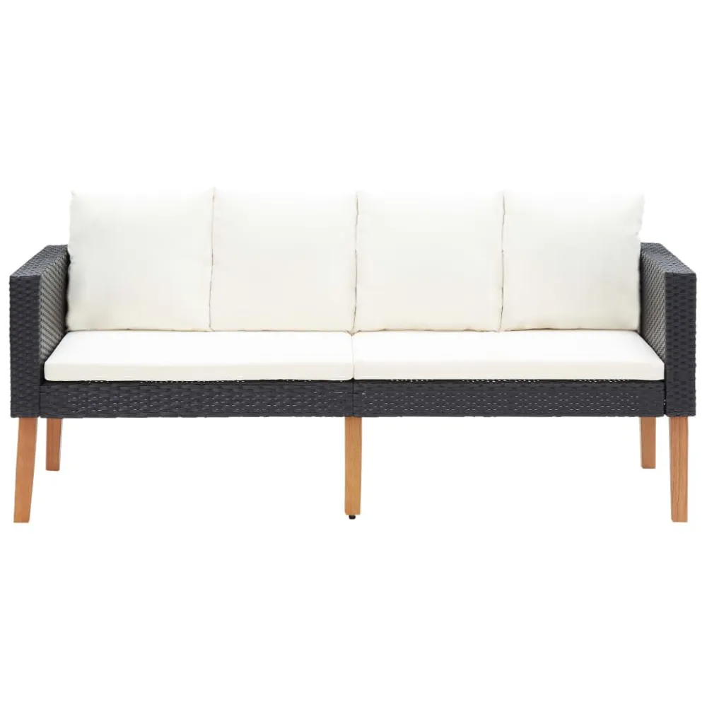 Design Ergonômico e Confortável 2 pcs conjunto lounge de jardim com almofadões vime PE preto