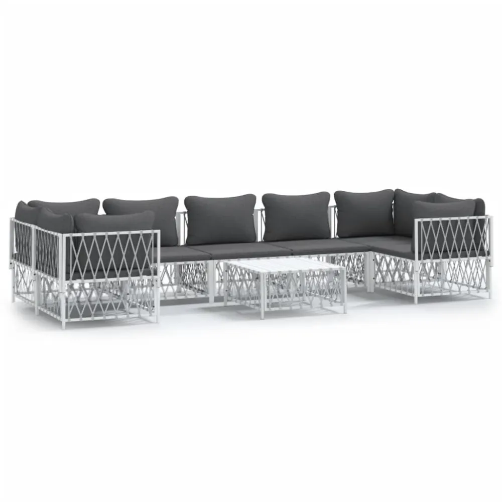 Design Ergonômico e Confortável 8 pcs conjunto lounge de jardim com almofadões ço branco