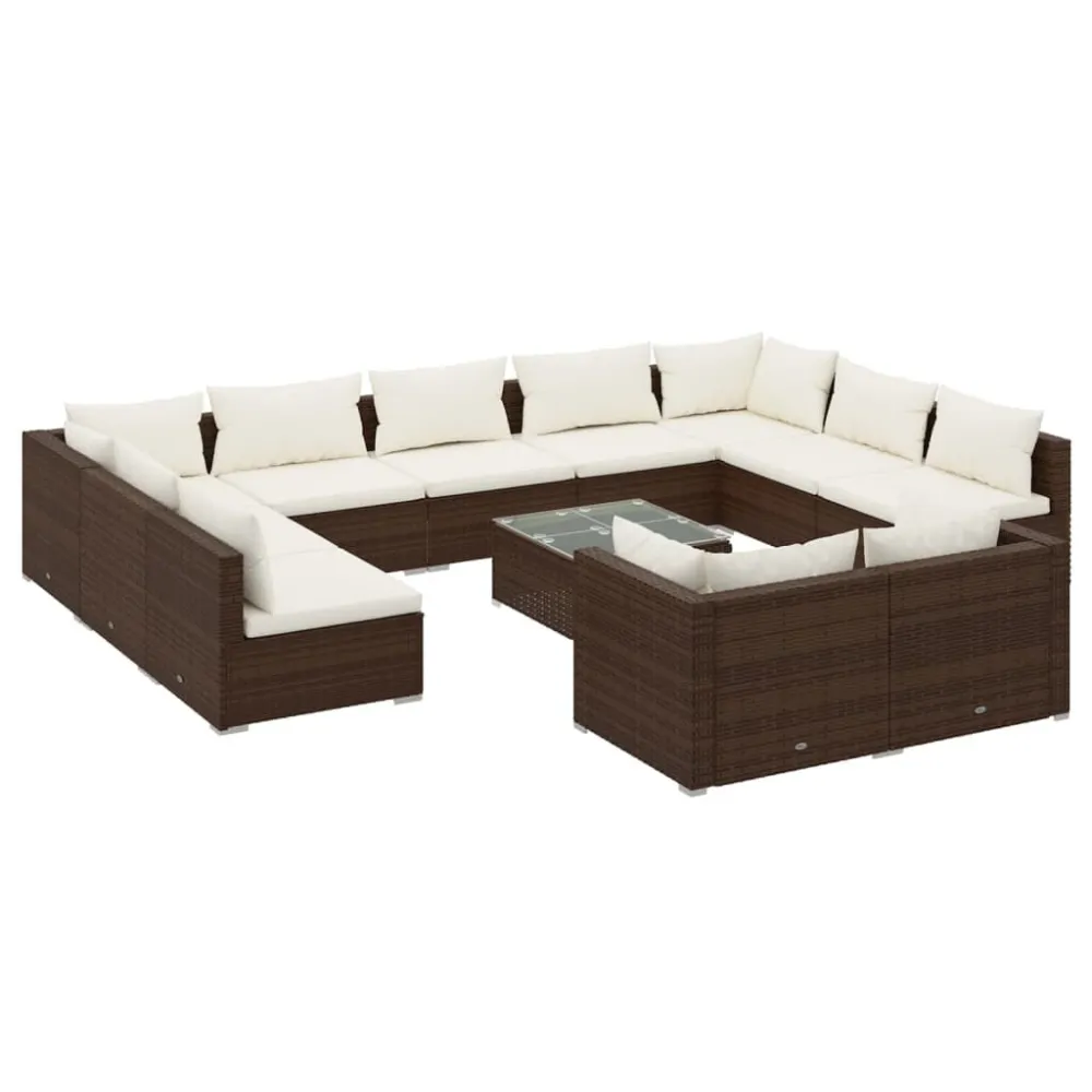 Design Ergonômico e Confortável 12 pcs conjunto lounge jardim com almofadões vime PE castanho