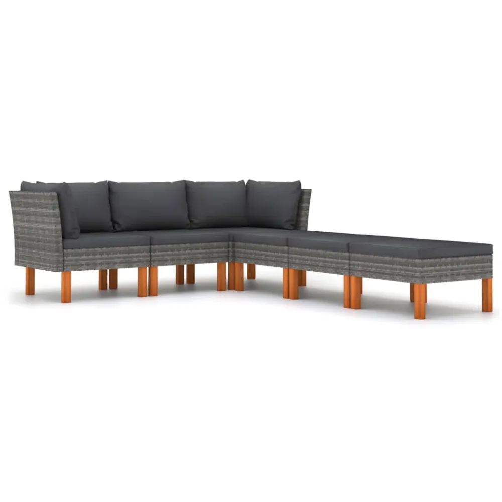 Design Ergonômico e Confortável 6 pcs conjunto lounge de jardim com almofadões vime PE cinzento