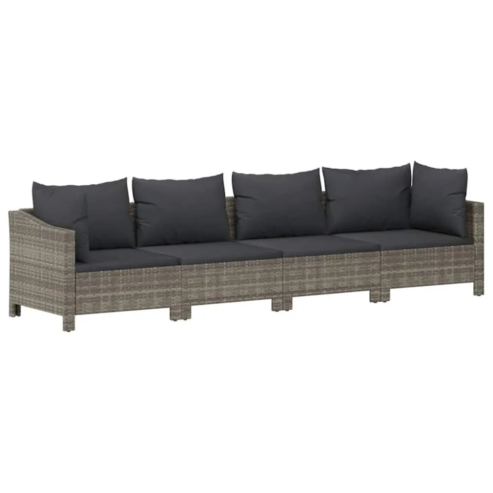 Design Ergonômico e Confortável 4 pcs conjunto lounge de jardim com almofadões vime PE cinzento