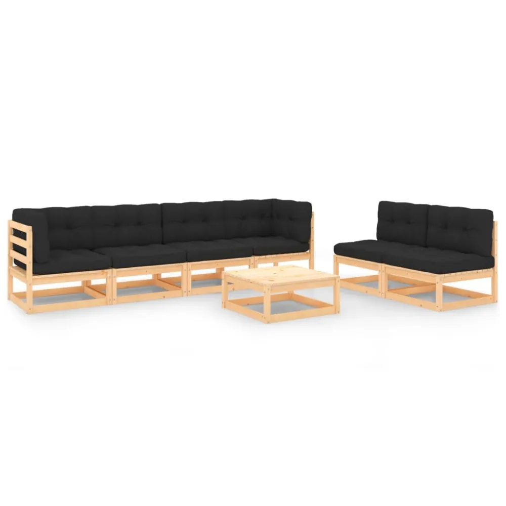 Design Ergonômico e Confortável 7 pcs conjunto lounge de jardim com almofadões pinho maciço