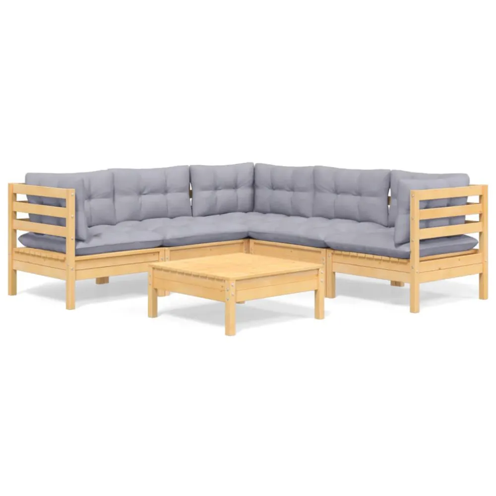 Design Ergonômico e Confortável 6 pcs conjunto lounge de jardim + almofadões cinza pinho maciço