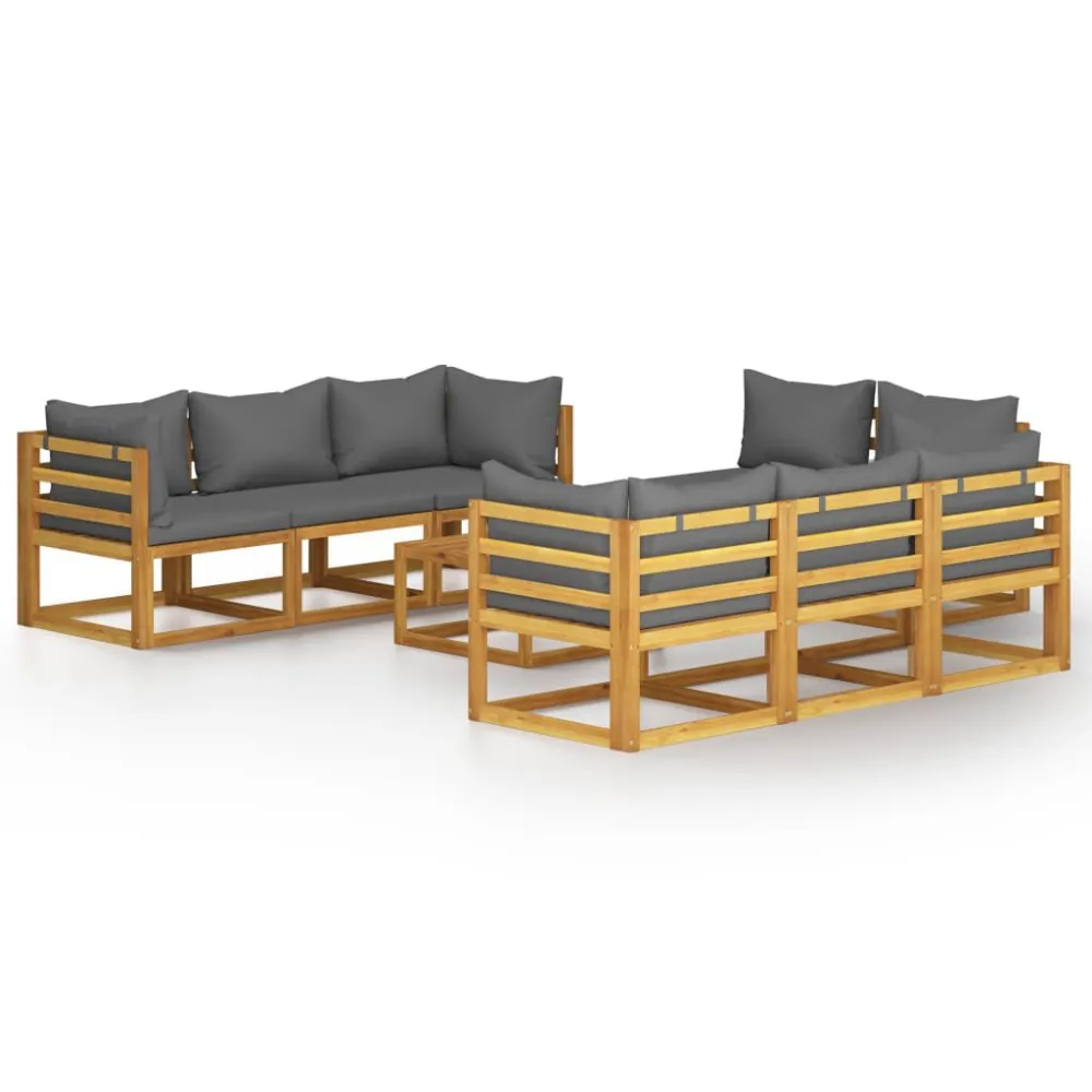 Design Ergonômico e Confortável 9 pcs conjunto lounge de jardim com almofadões acácia maciç