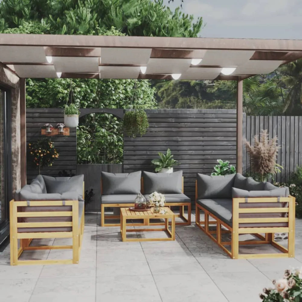Design Ergonômico e Confortável 9 pcs conjunto lounge de jardim com almofadões acácia maciç
