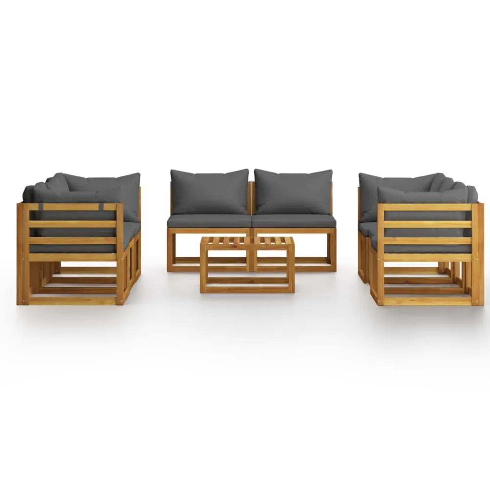 Design Ergonômico e Confortável 9 pcs conjunto lounge de jardim com almofadões acácia maciç