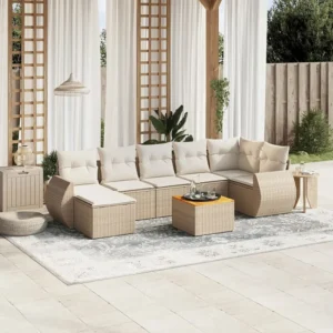 Design Ergonômico e Confortável 8 peças conjunto de sofás para jardim com almofadões vime PE bege