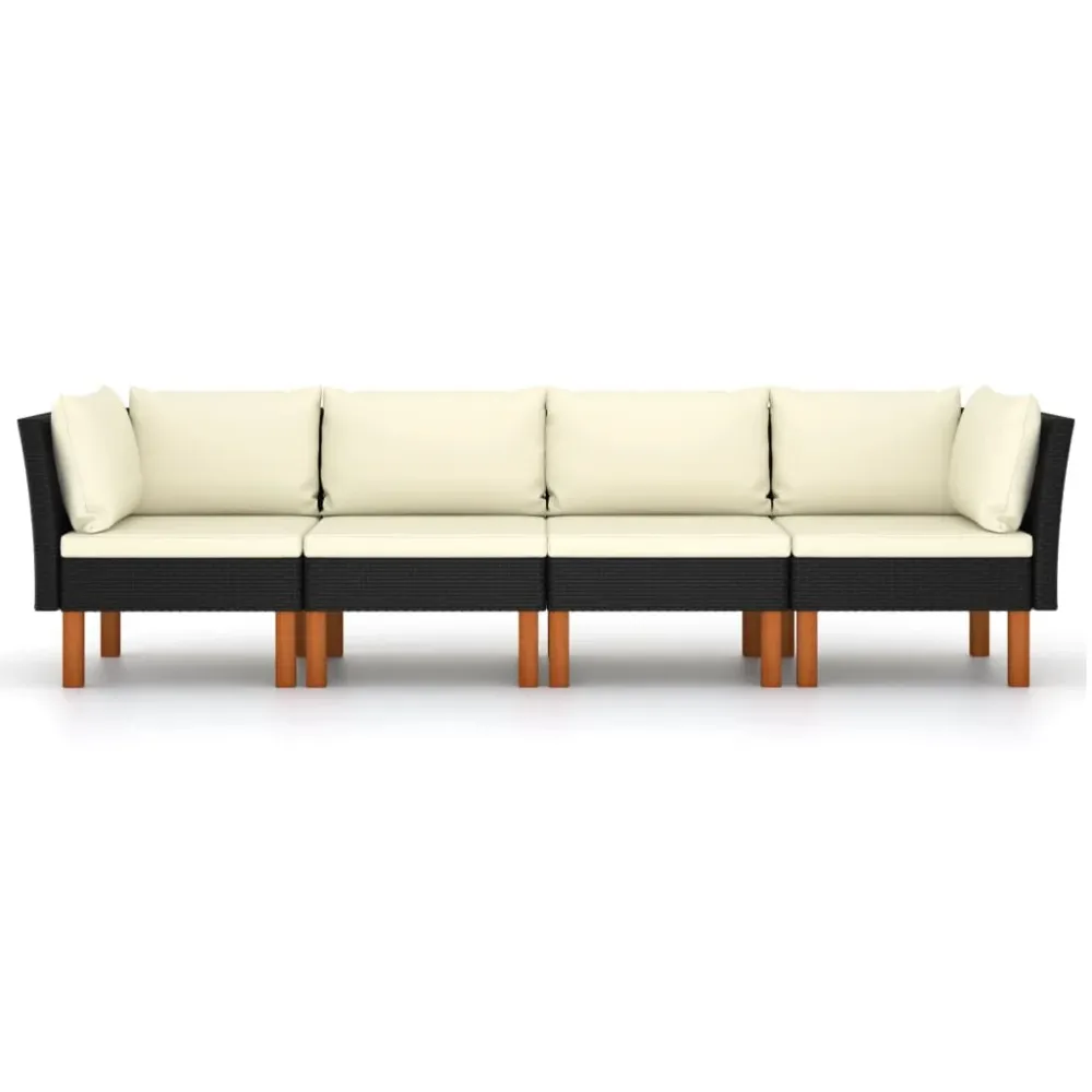 Design Ergonômico e Confortável Sofá de jardim 4 lugares com almofadões vime PE preto