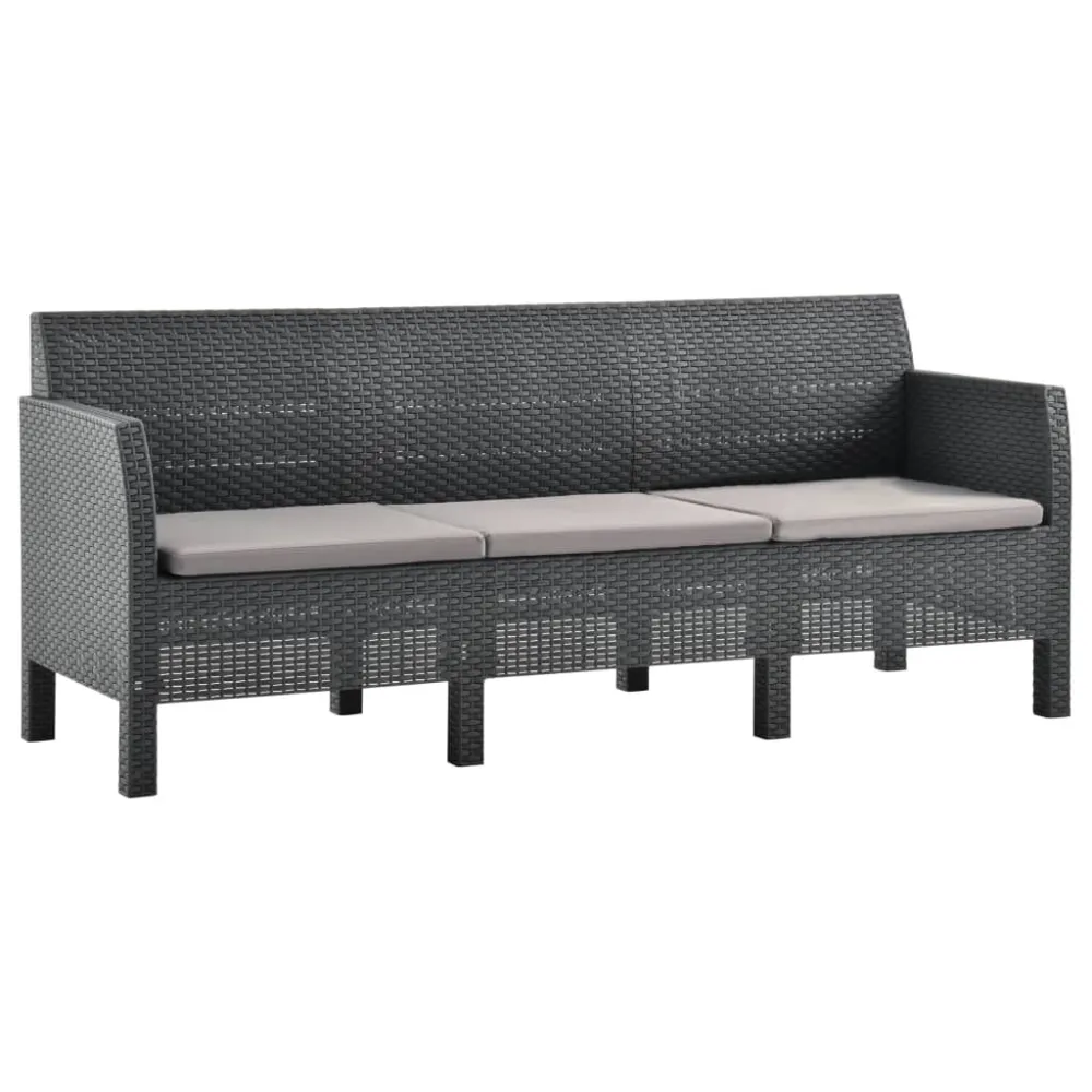 Design Ergonômico e Confortável Sofá de jardim 3 lugares com almofadões vime PP antracite