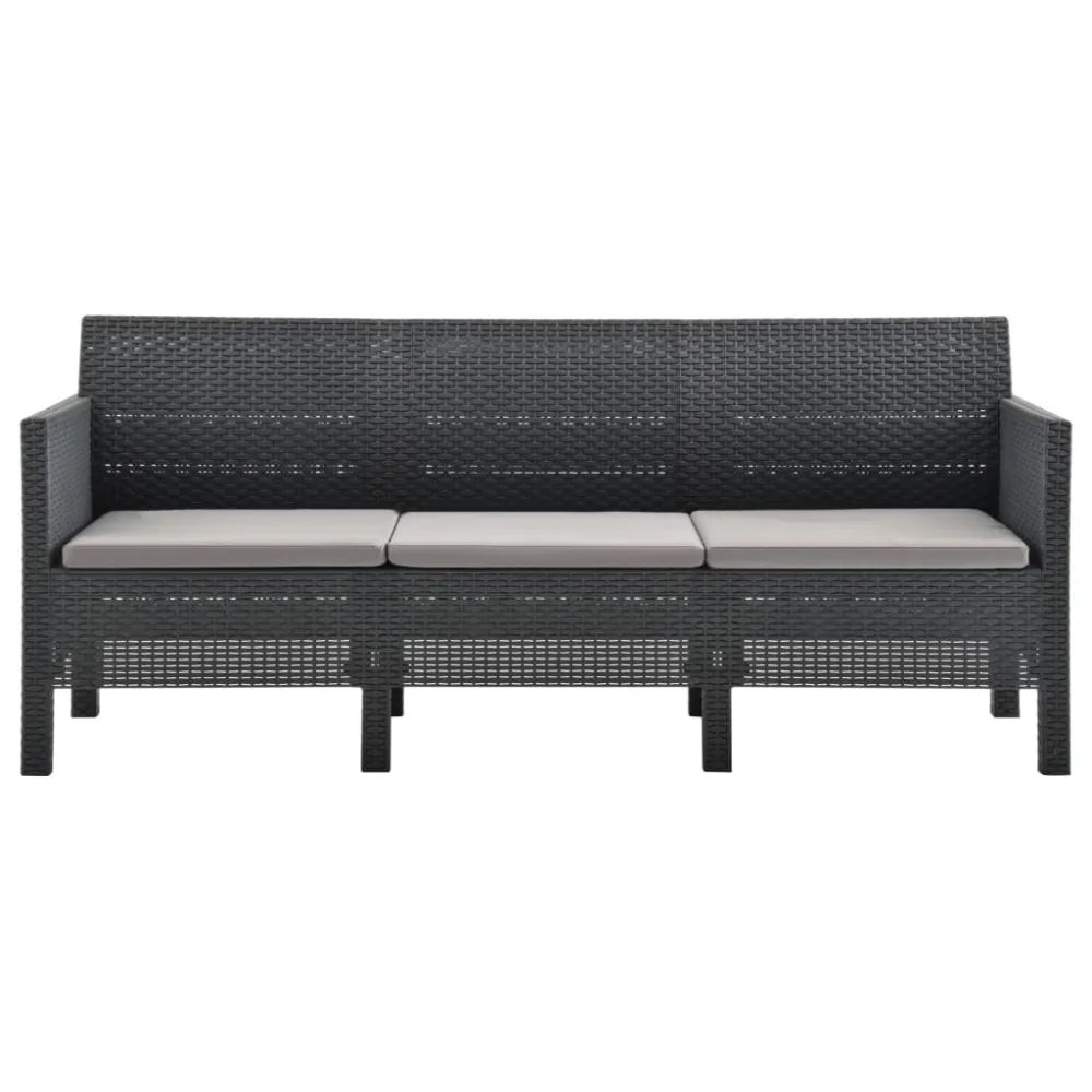 Design Ergonômico e Confortável Sofá de jardim 3 lugares com almofadões vime PP antracite