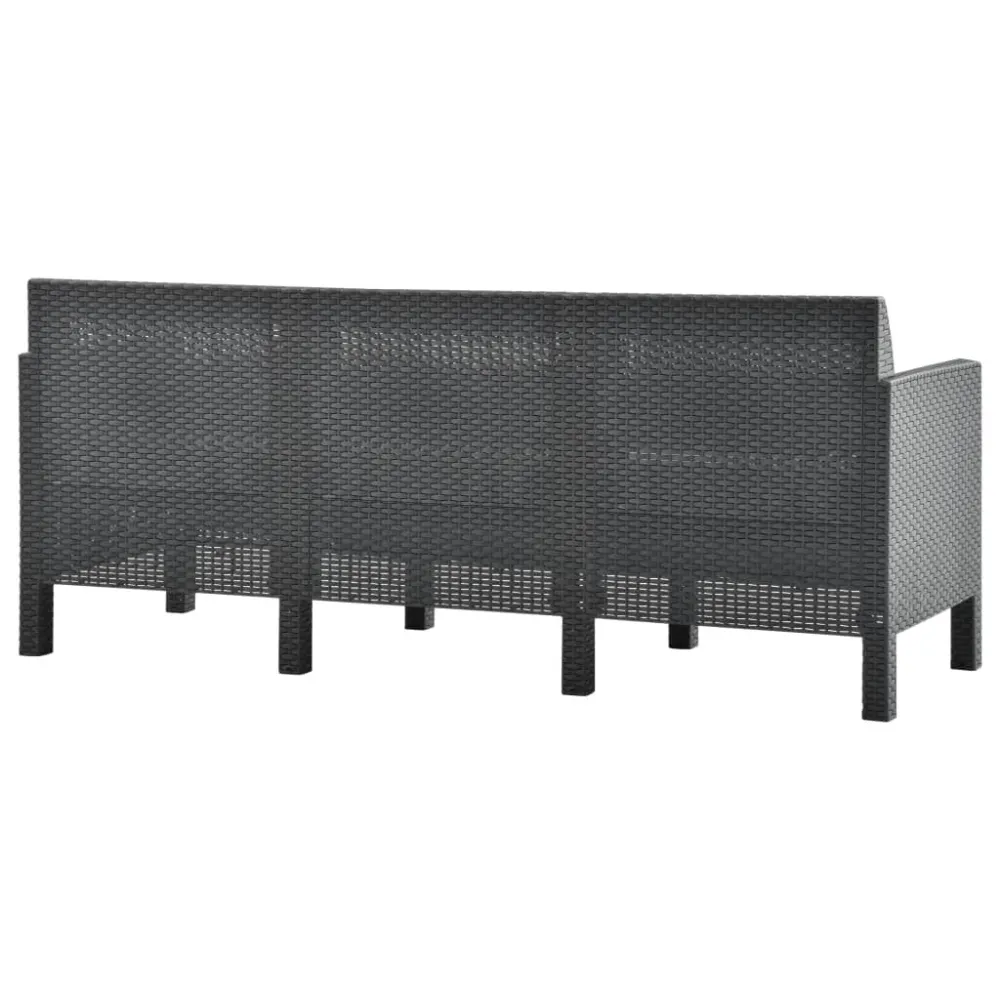 Design Ergonômico e Confortável Sofá de jardim 3 lugares com almofadões vime PP antracite
