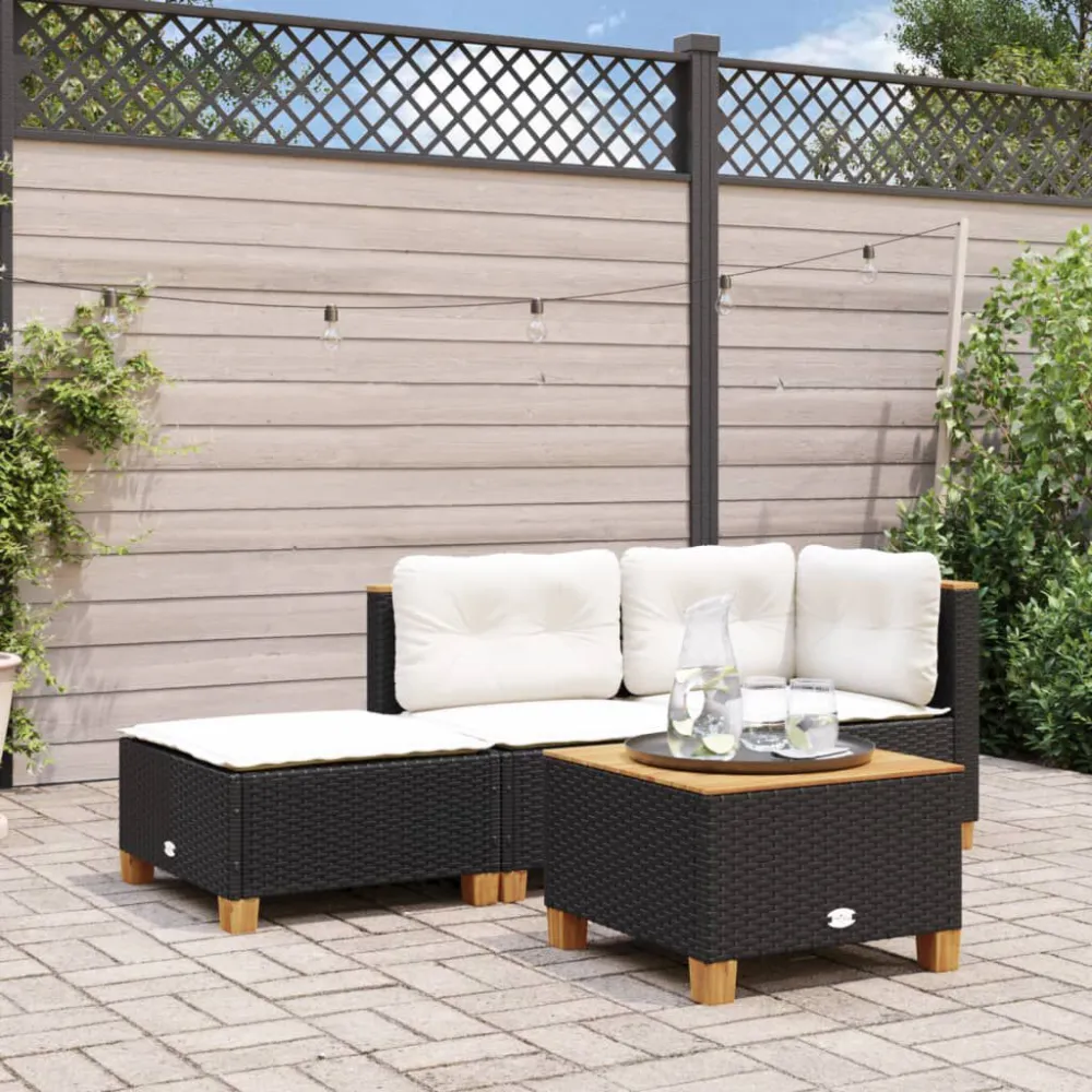 Espreguiçadeira de Exterior Banco de jardim com almofadão 63,5x56x32 cm vime PE preto
