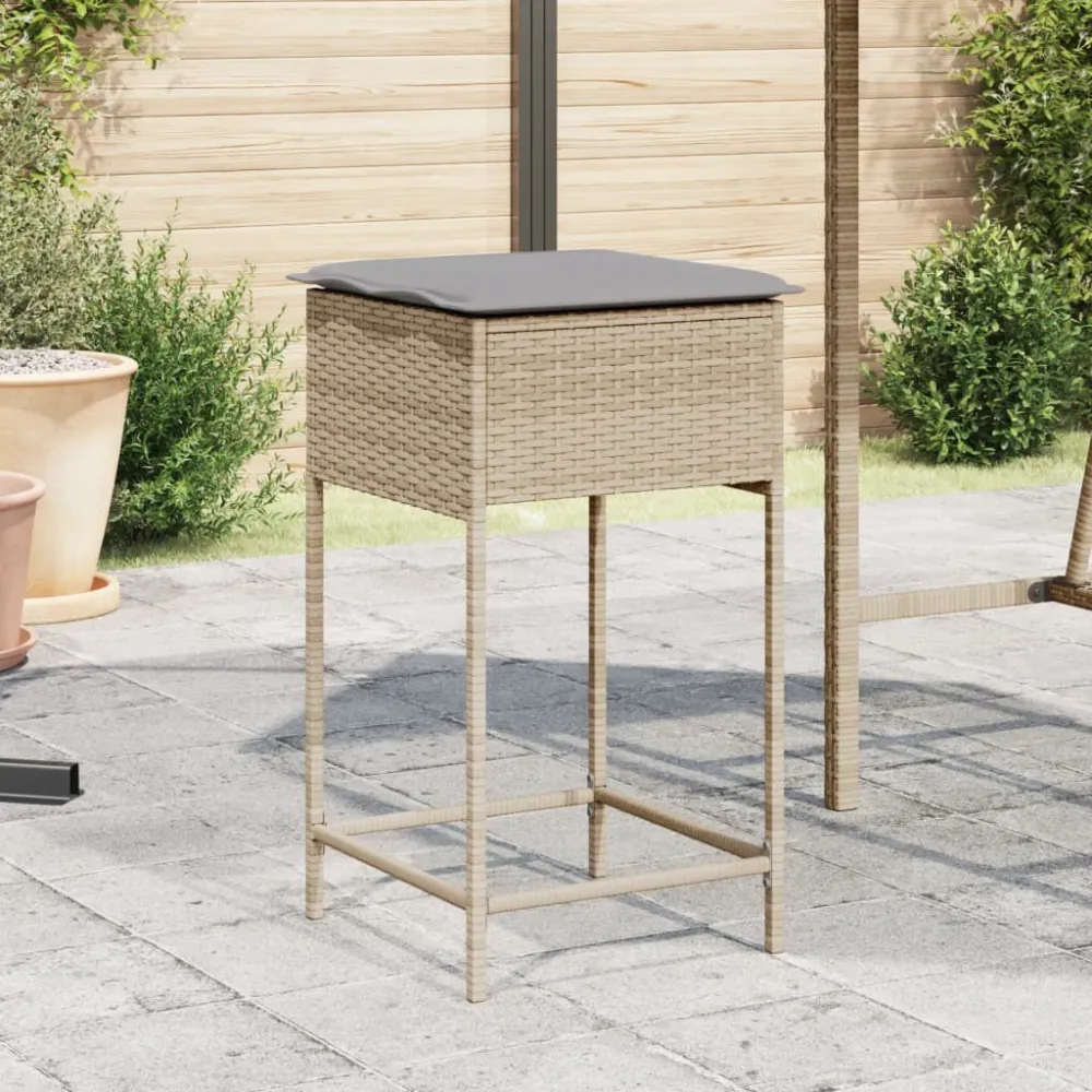 Espreguiçadeira de Exterior Bancos de bar com almofadões para jardim 2 pcs vime PE bege