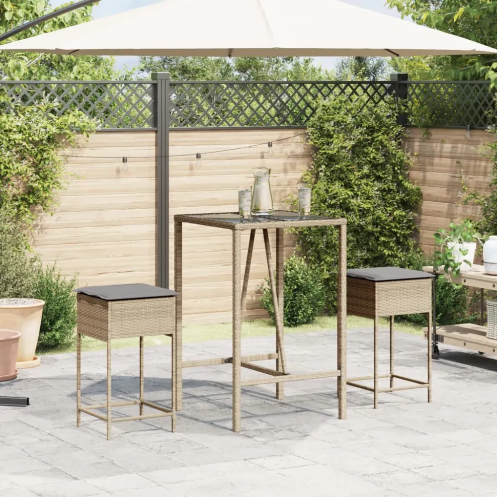 Espreguiçadeira de Exterior Bancos de bar com almofadões para jardim 2 pcs vime PE bege