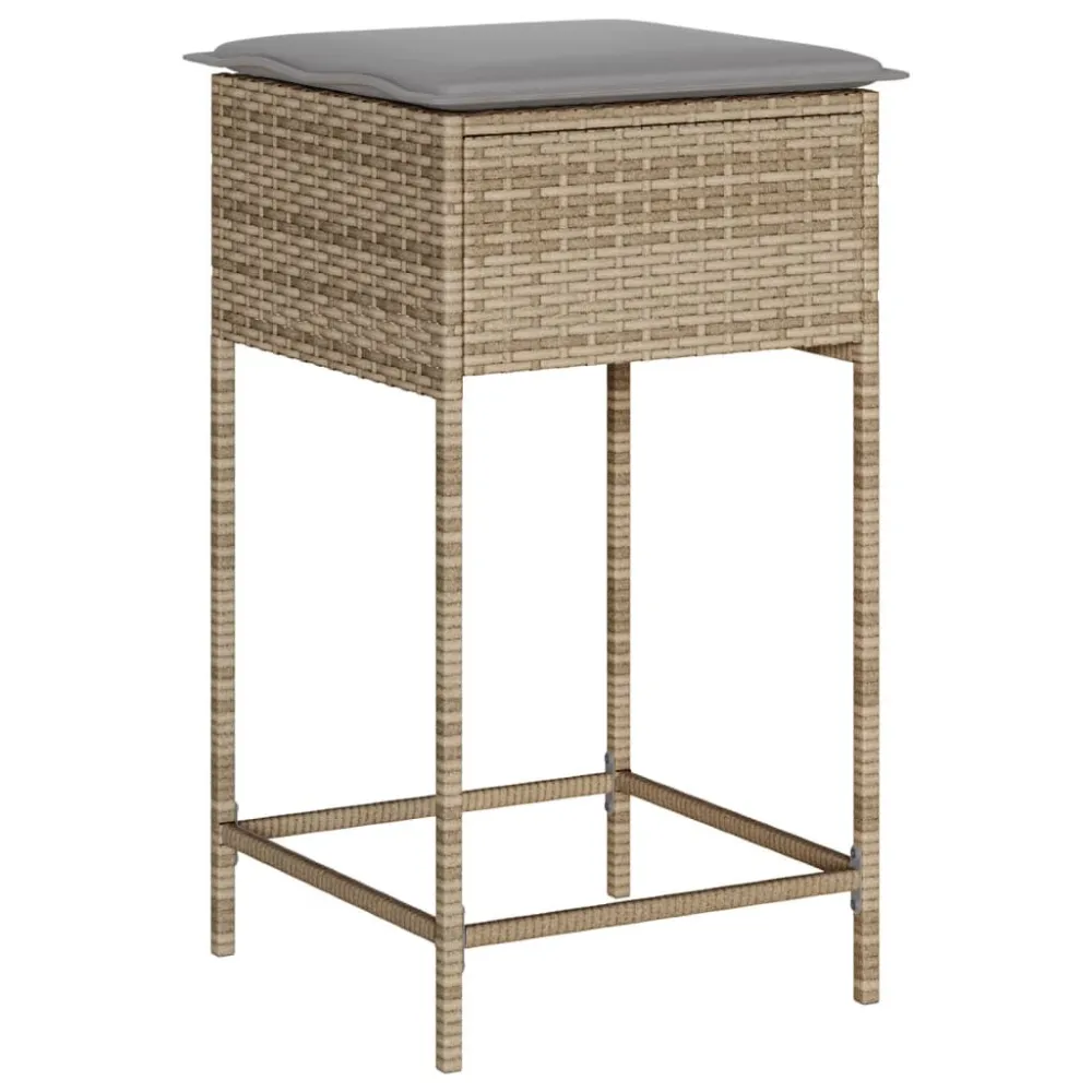 Espreguiçadeira de Exterior Bancos de bar com almofadões para jardim 2 pcs vime PE bege