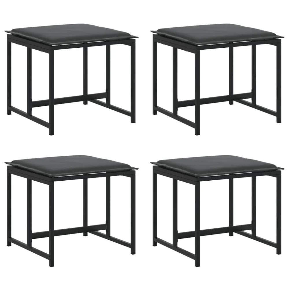Espreguiçadeira de Exterior Bancos de jardim com almofadões 4 pcs ço e textilene preto