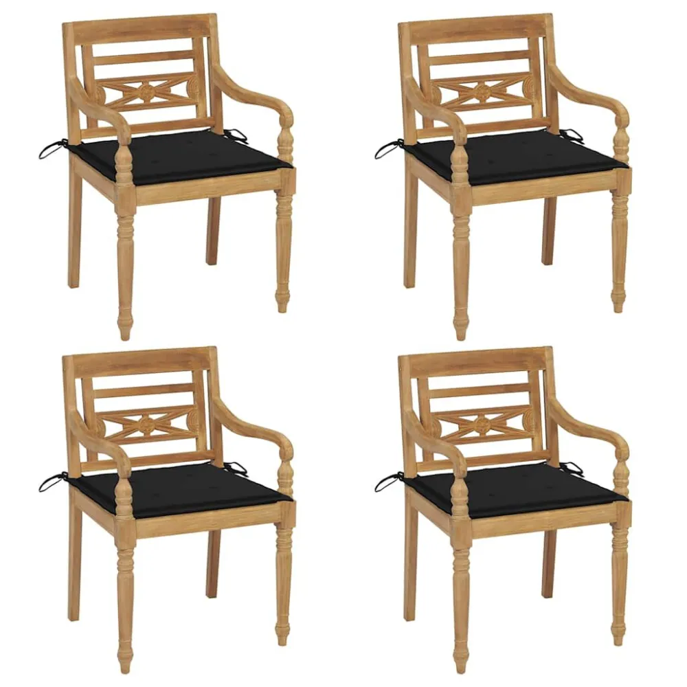 Espreguiçadeira de Exterior Cadeiras Batávia com almofadões 4 pcs madeira de teca maciç