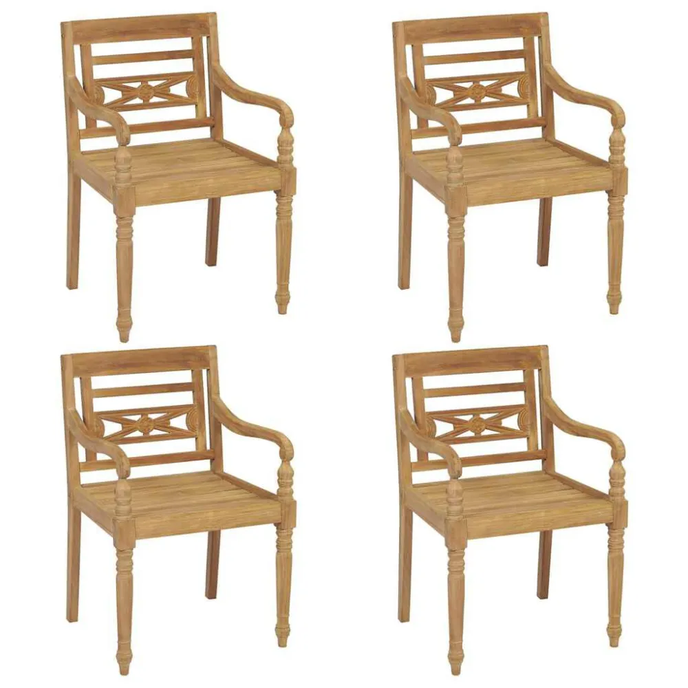 Espreguiçadeira de Exterior Cadeiras Batávia com almofadões 4 pcs madeira de teca maciç