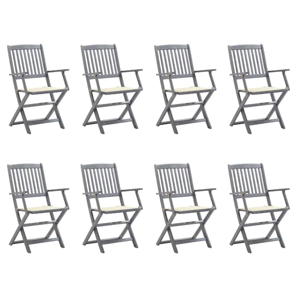 Espreguiçadeira de Exterior Cadeiras de exterior dobráveis 8pcs com almofadões acácia maciç
