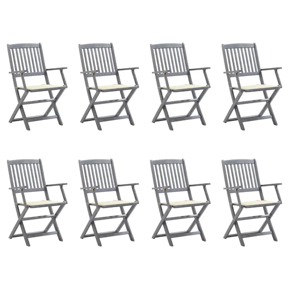 Espreguiçadeira de Exterior Cadeiras de exterior dobráveis 8pcs com almofadões acácia maciç