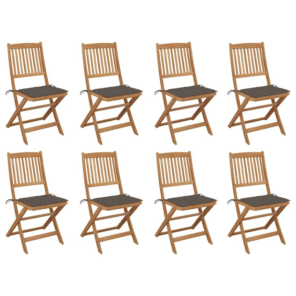 Espreguiçadeira de Exterior Cadeiras de exterior dobráveis com almofadões 8pcs acácia maciç