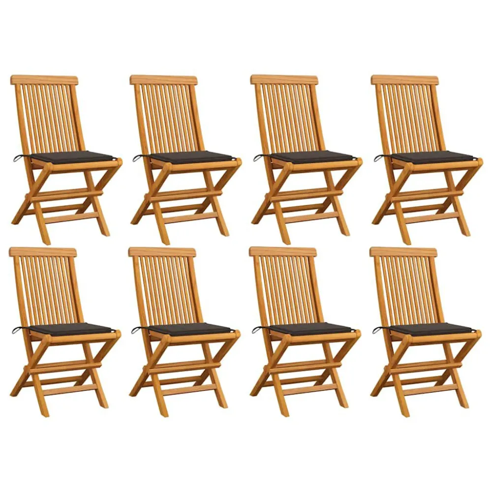Espreguiçadeira de Exterior Cadeiras de jardim com almofadões cinza-acast. 8 pcs teca maciç