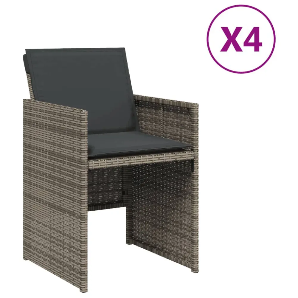 Espreguiçadeira de Exterior Cadeiras de jardim com almofadões 4 pcs vime PE cinzento