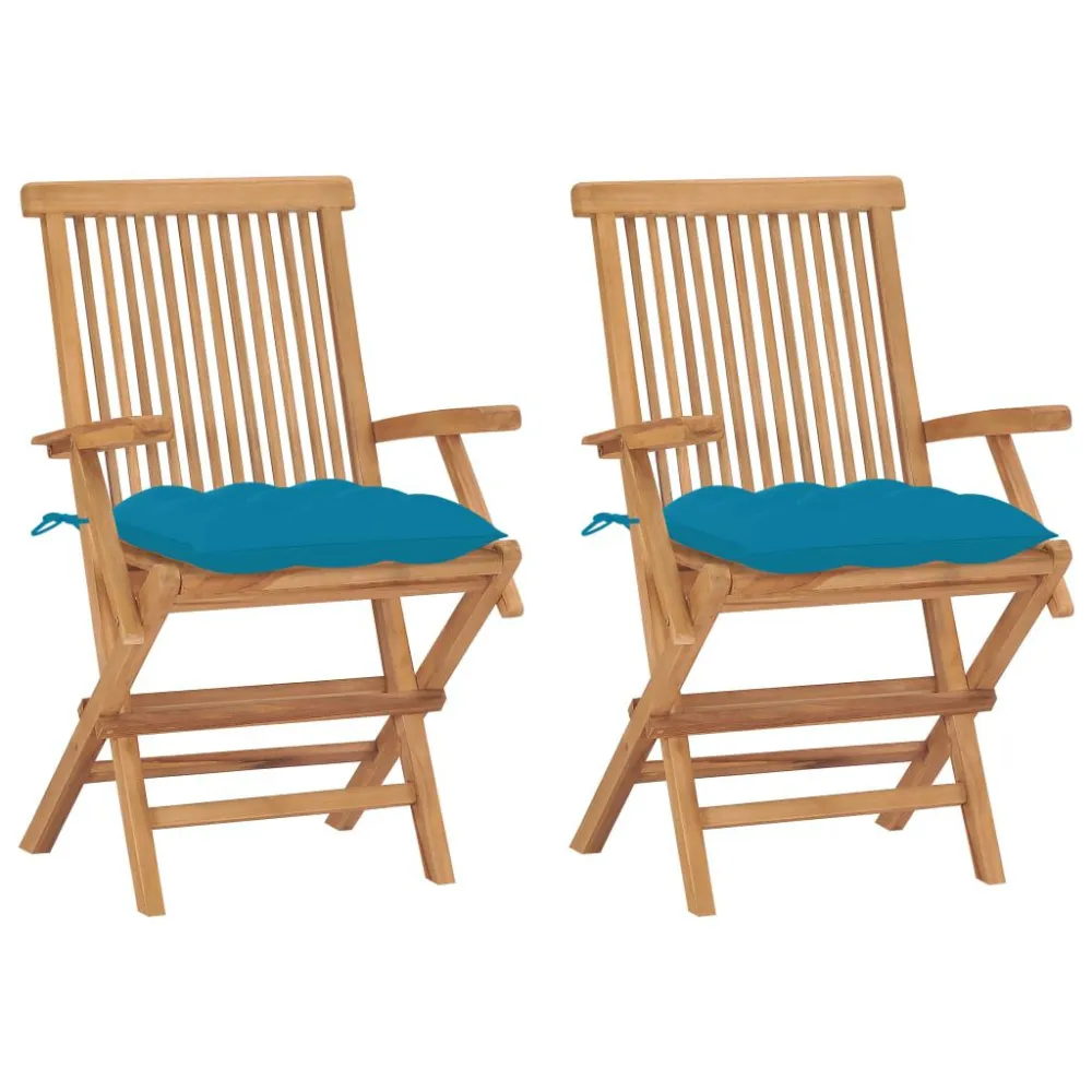 Espreguiçadeira de Exterior Cadeiras de jardim com almofadões azul-claro 2 pcs teca maciç