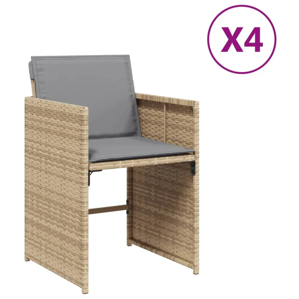 Espreguiçadeira de Exterior Cadeiras de jardim com almofadões 4 pcs vime PE bege misturado