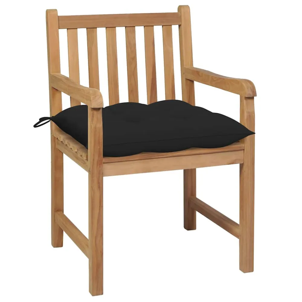 Espreguiçadeira de Exterior Cadeiras de jardim com almofadões pretos 2 pcs teca maciç
