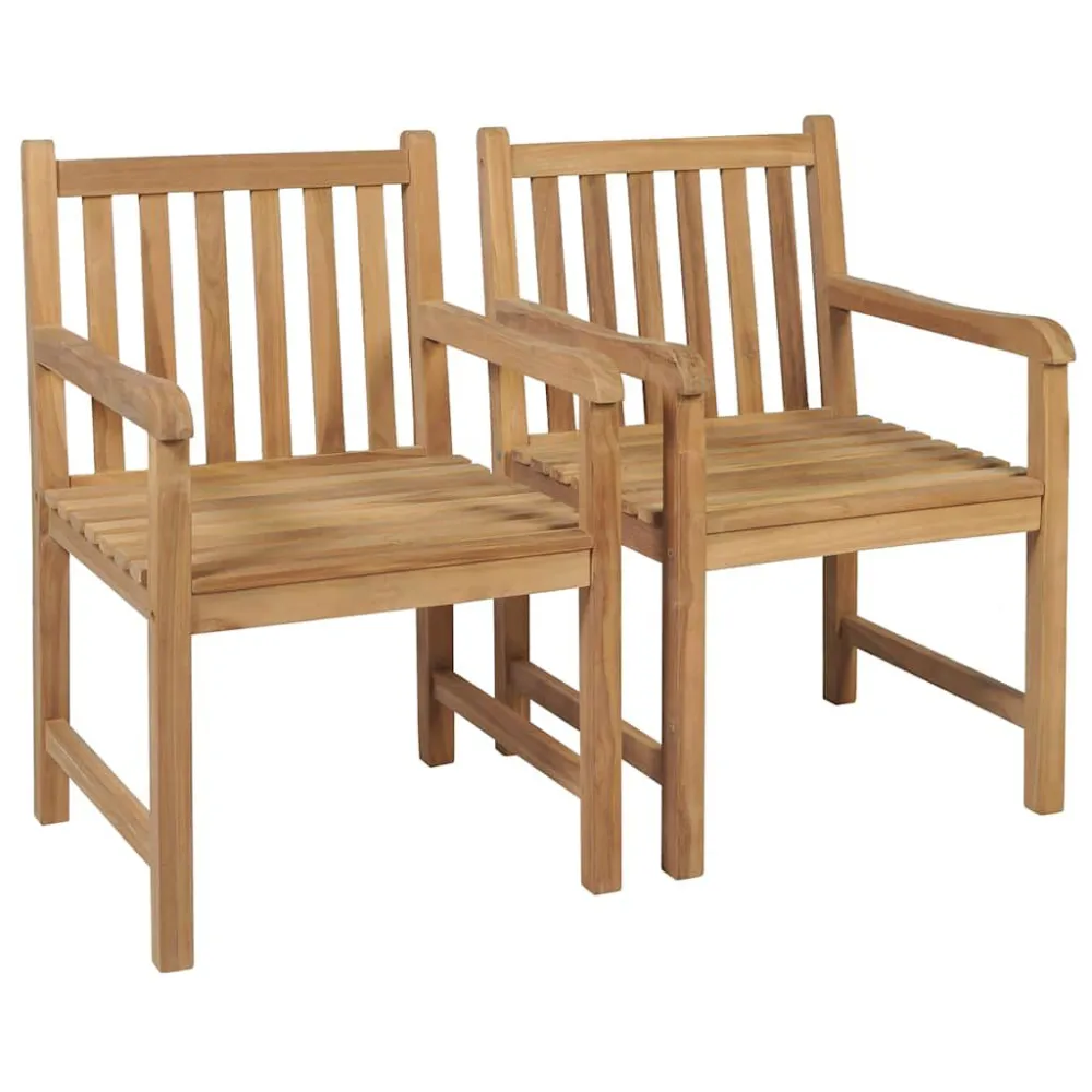 Espreguiçadeira de Exterior Cadeiras de jardim com almofadões pretos 2 pcs teca maciç