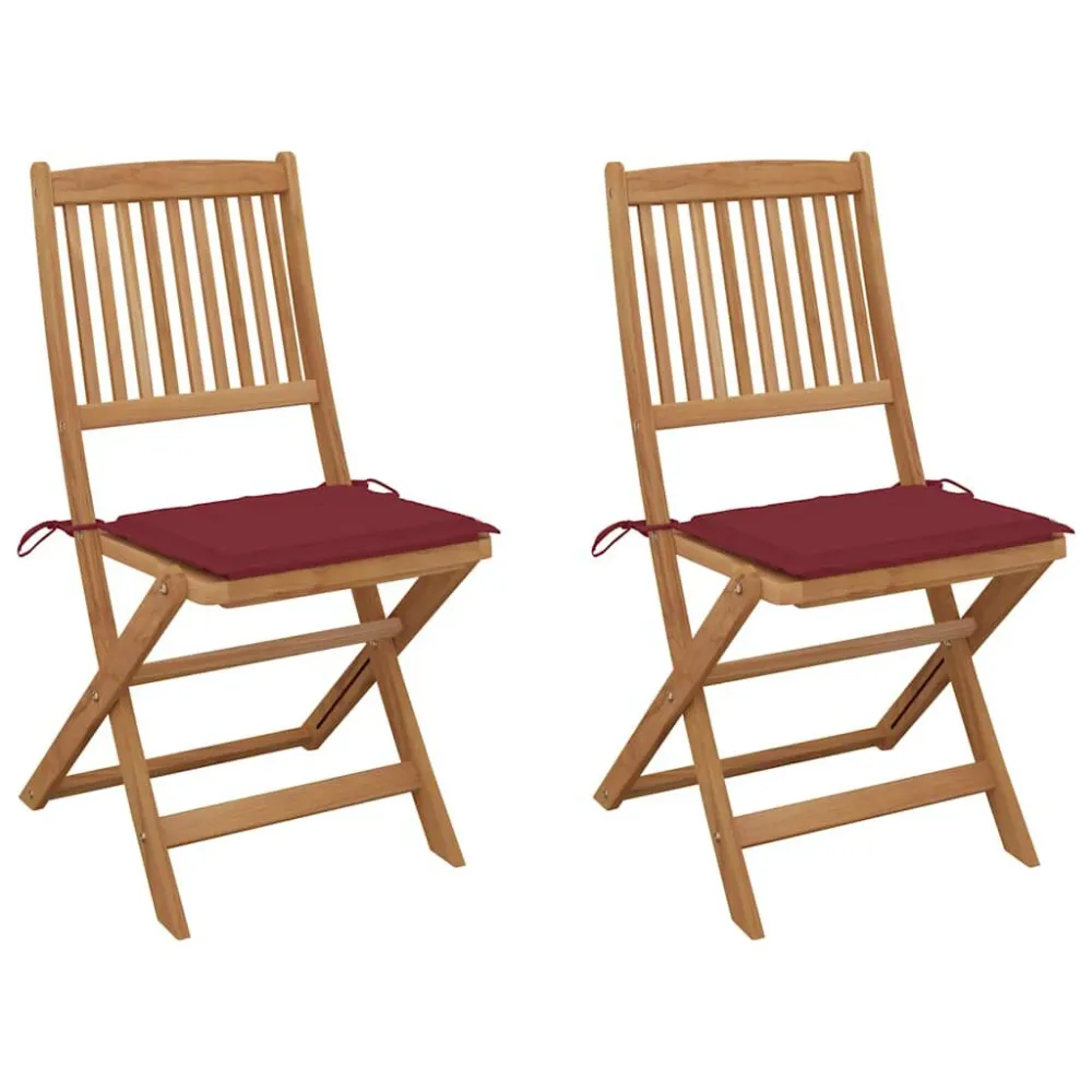 Espreguiçadeira de Exterior Cadeiras de jardim dobráveis com almofadões 2 pcs acácia maciç