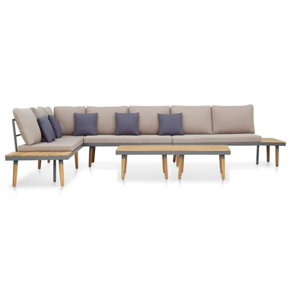 Espreguiçadeira de Exterior 7 lugares conjunto lounge jardim + almofadões acácia castanho