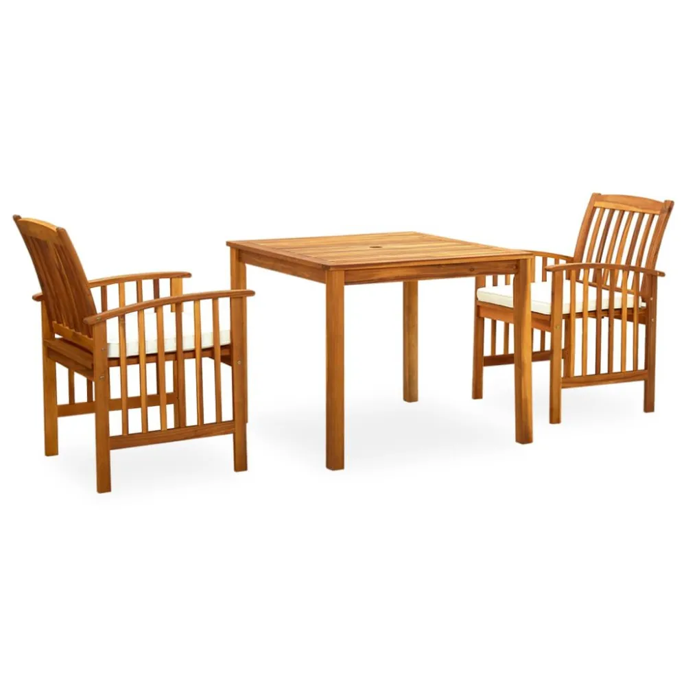 Espreguiçadeira de Exterior 3 pcs conjunto de jantar para jardim com almofadões acácia maciç