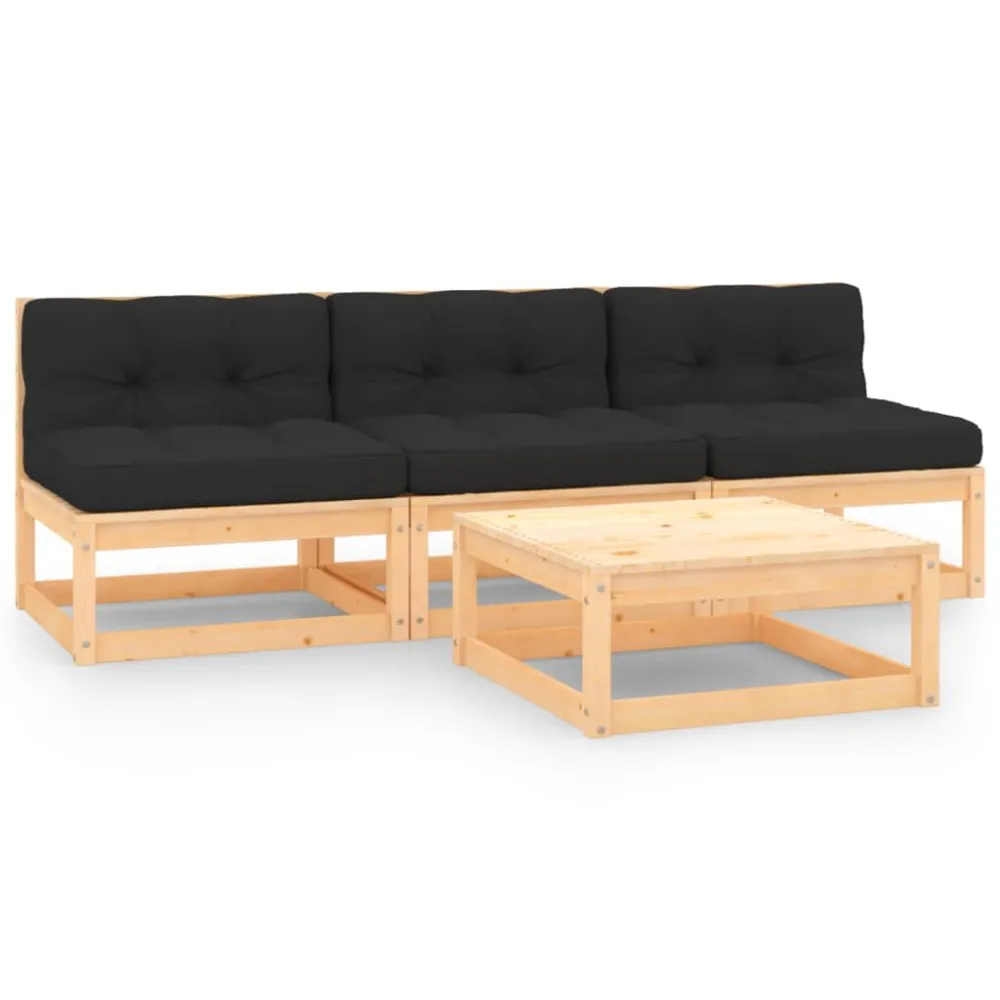 Espreguiçadeira de Exterior 4 pcs conjunto lounge de jardim com almofadões pinho maciço