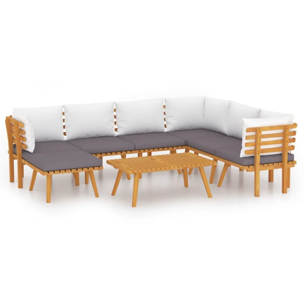 Espreguiçadeira de Exterior 8 pcs conjunto lounge de jardim com almofadões acácia maciç