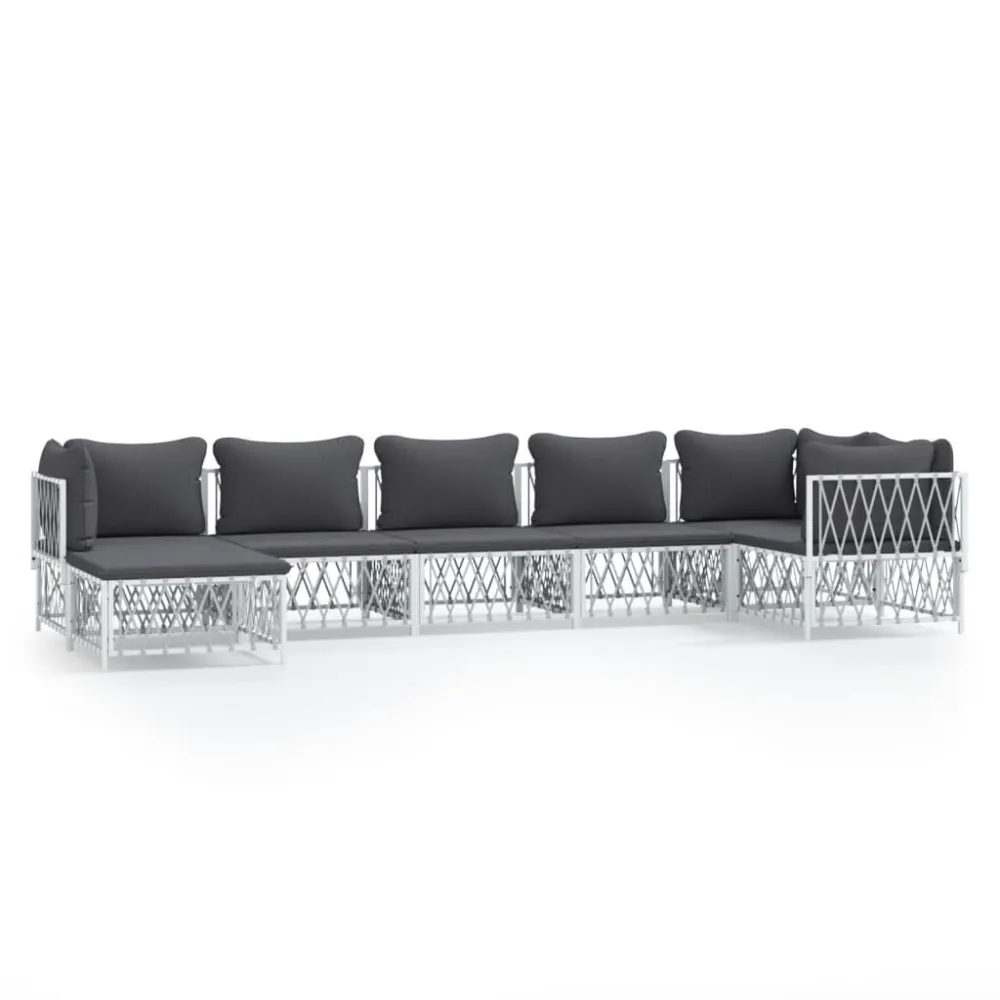 Espreguiçadeira de Exterior 7 pcs conjunto lounge de jardim com almofadões ço branco