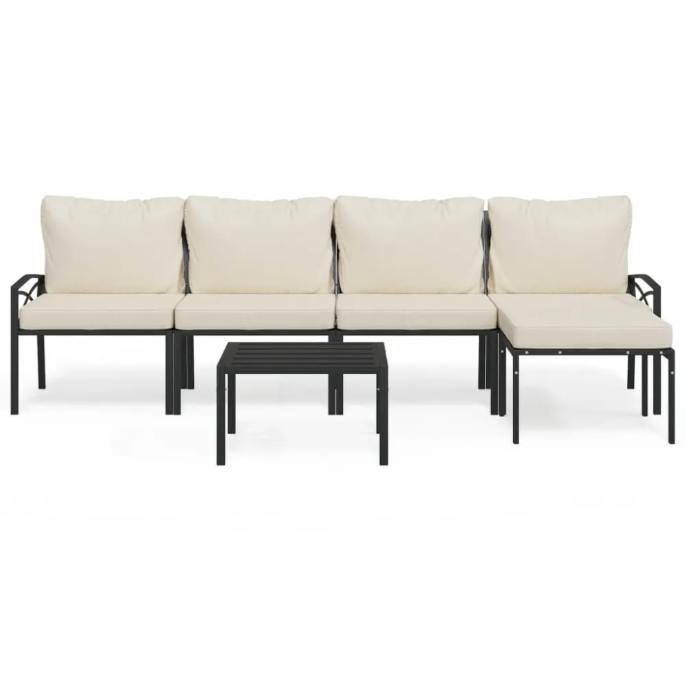 Espreguiçadeira de Exterior 6 pcs conjunto lounge de jardim ço com almofadões areia