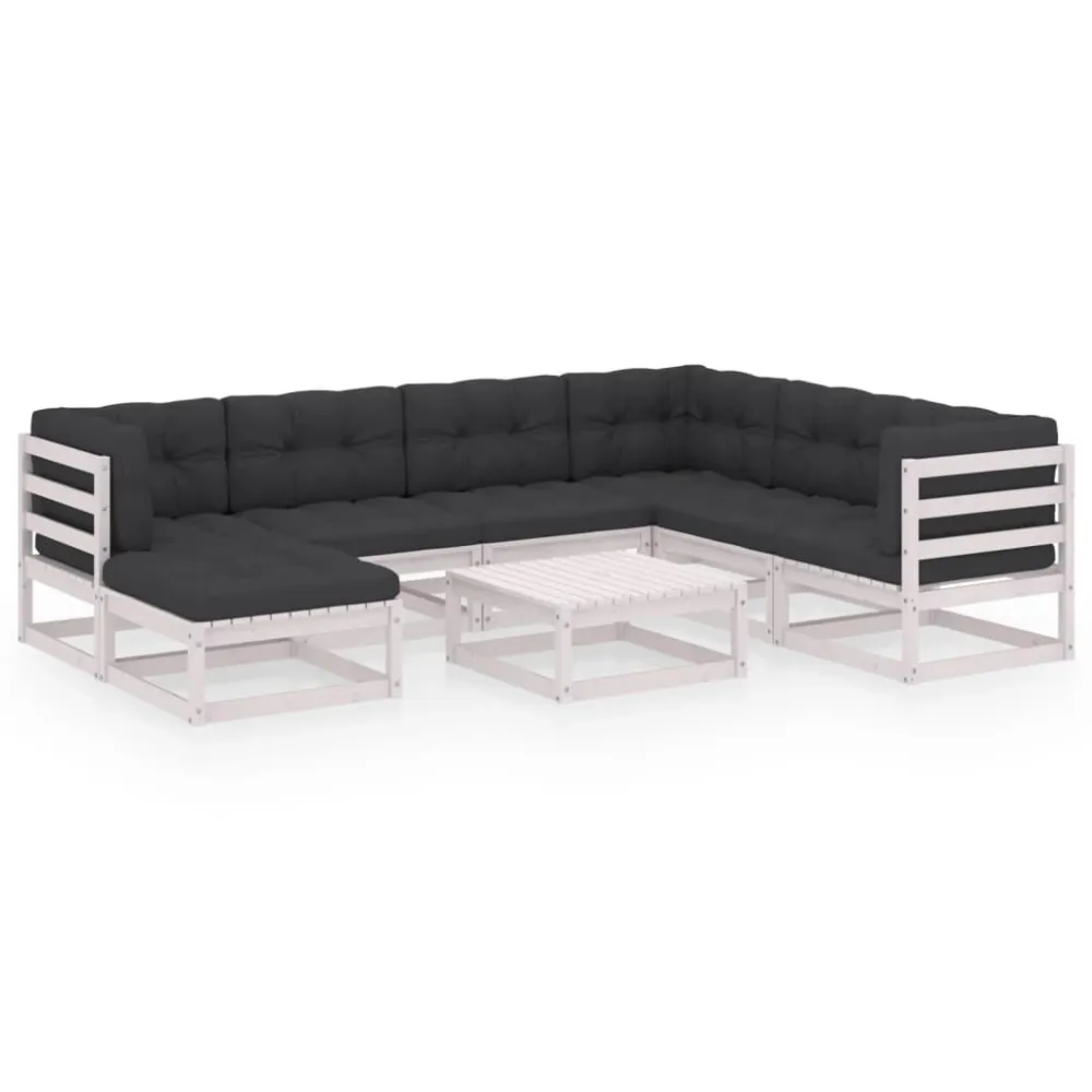 Espreguiçadeira de Exterior 8 pcs conjunto lounge de jardim com almofadões pinho maciço