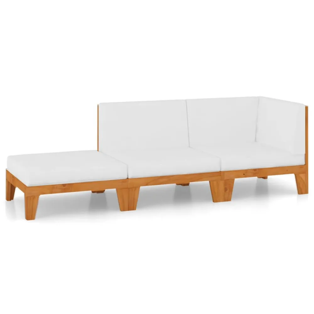 Espreguiçadeira de Exterior 3 pcs conjunto lounge de jardim com almofadões acácia maciç