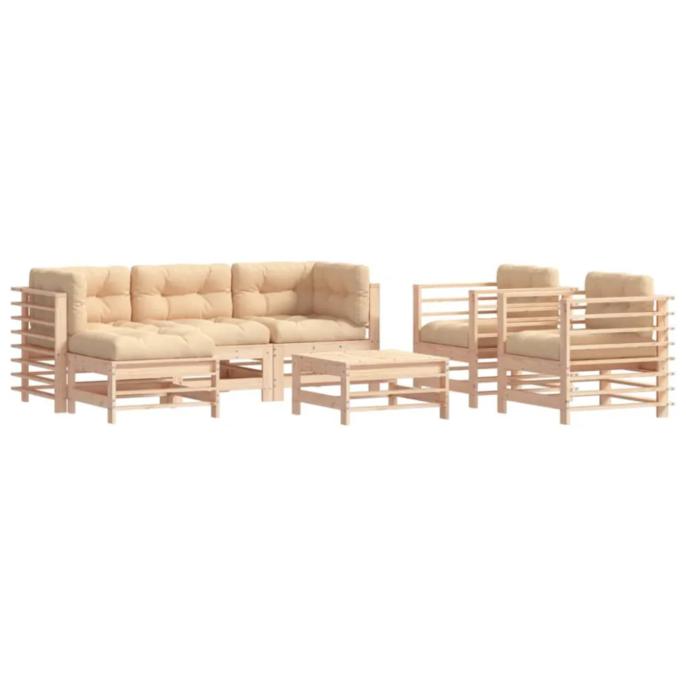 Espreguiçadeira de Exterior 7 pcs conjunto lounge de jardim com almofadões madeira maciç