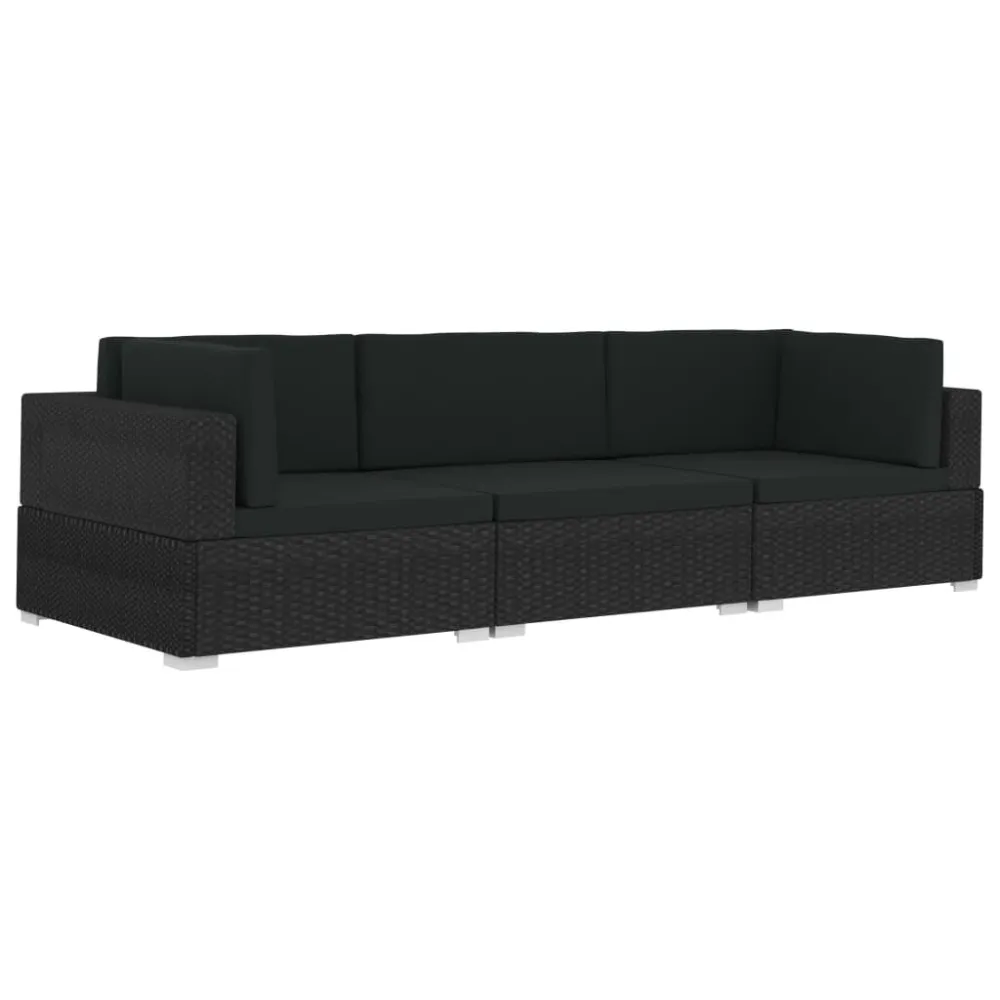 Espreguiçadeira de Exterior 3 pcs conjunto sofás de jardim com almofadões vime PE preto
