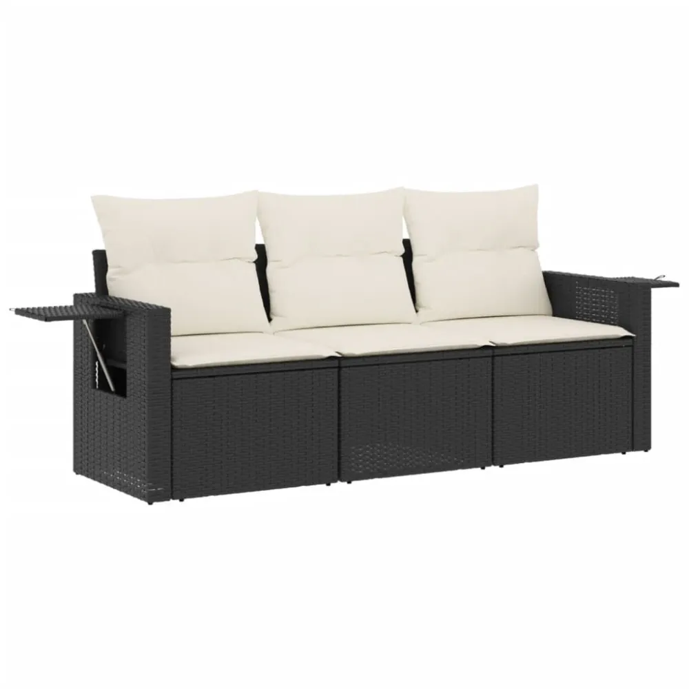 Espreguiçadeira de Exterior 3 pcs conjunto sofás de jardim com almofadões vime PE preto