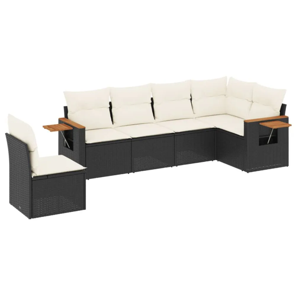 Espreguiçadeira de Exterior 6 pcs conjunto sofás de jardim com almofadões vime PE preto