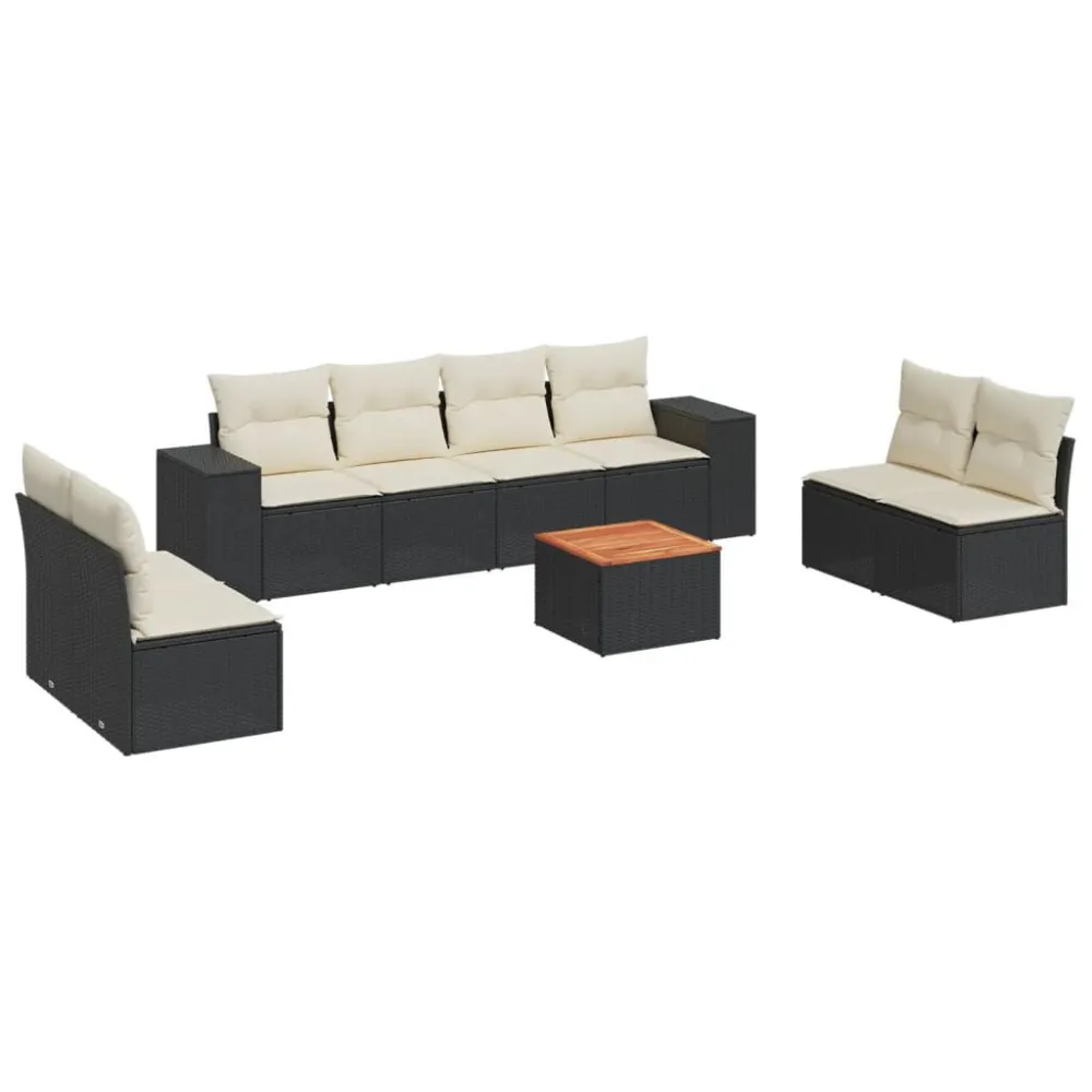 Espreguiçadeira de Exterior 9 pcs conjunto de sofás para jardim com almofadões vime PE preto